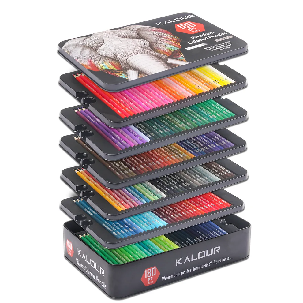 Kalour – ensemble de crayons de couleur, 180 pièces, ensemble professionnel d\'art pour la peinture de croquis, couleur métal huileux, fournitures de