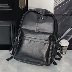 Fashion Casual Men's Backpack Bag Black PU Leather Backpacks Men Travel Bag Student School Bag High Capacity Computer Backpack