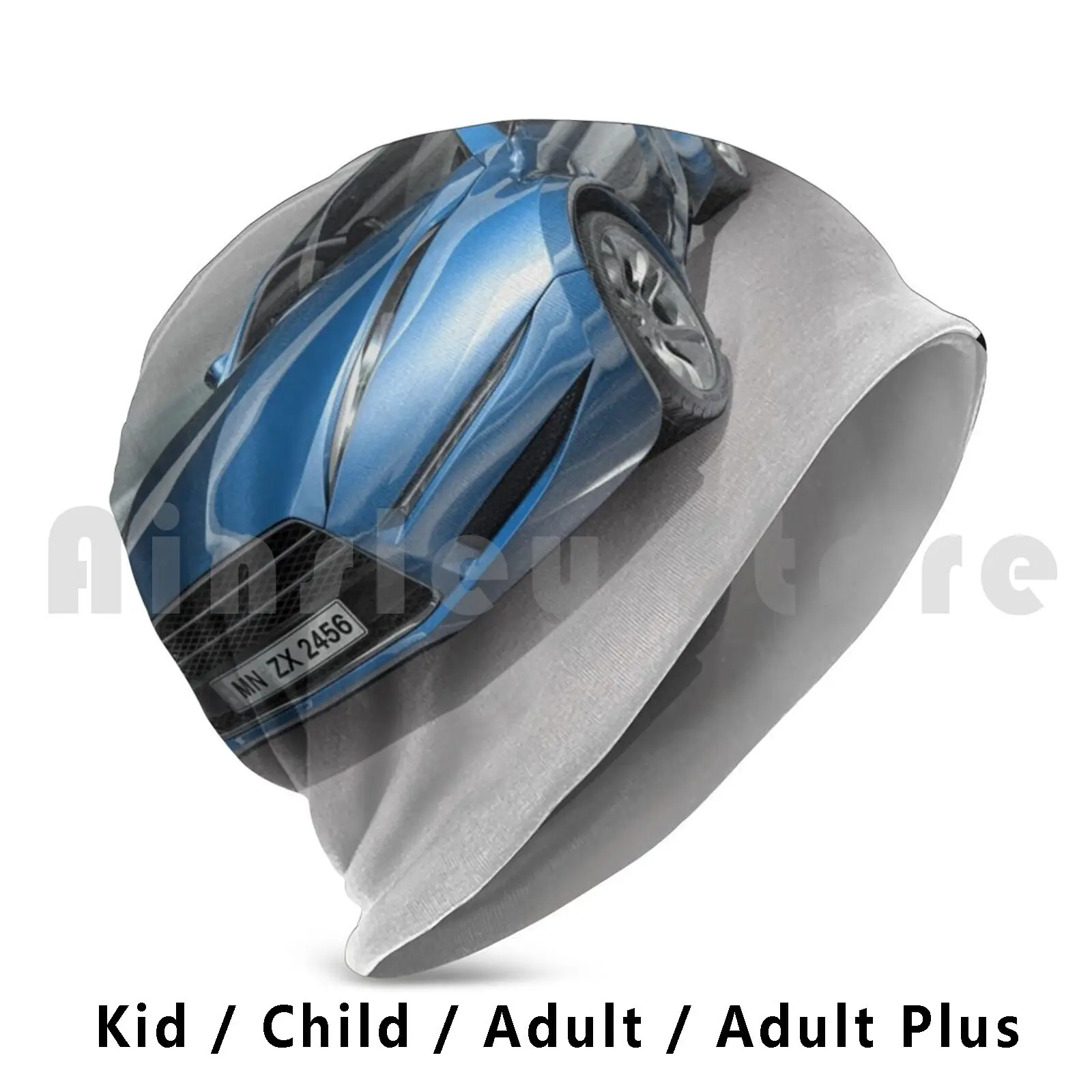 Blue Sports Car Beanies Knit Hat Hip Hop Blue Sports Car Speed Fast Street Road Cgi