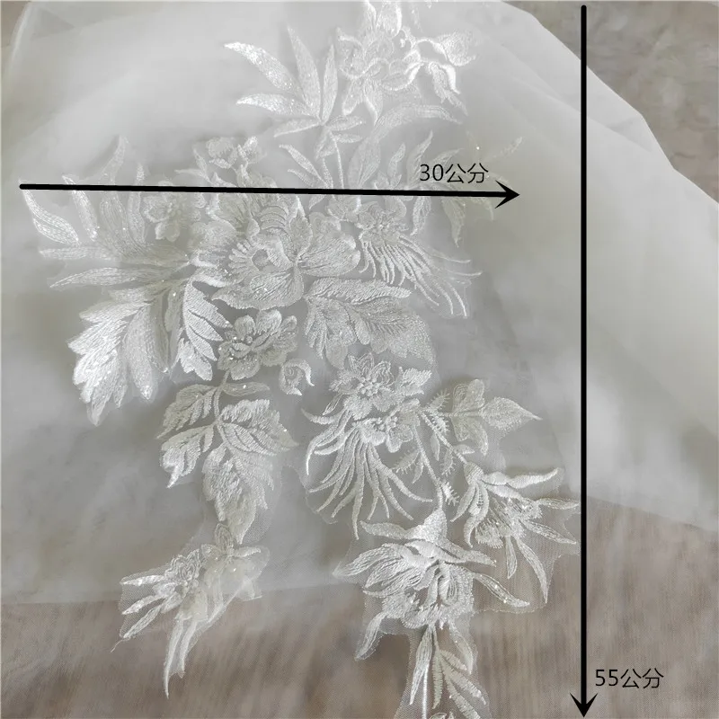 Elfenbeinfarbener, mit Pailletten bestickter Spitzenblüten-Aufnäher, handgefertigtes Hochzeitskleid, Brust- und Rückenaccessoires, DIY, RS3098, 2 Stück, 1 Paar – Detail 7