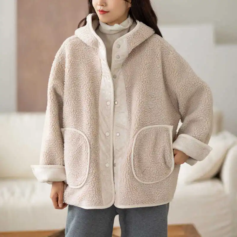 2021 New Women's Autumn and Winter Hooded Double-sided Wool Coat Fashion Casual Wild Warm Lamb Plush Cotton Jackets for Women