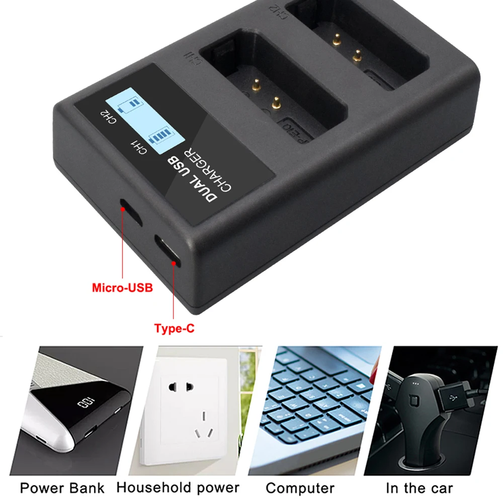 Palo lcd slot duplo LP-E10 lpe10 carregador de bateria usb carregador inteligente para lp e10 câmera bateria para canon eos rebel t3 t5 t6 bateria