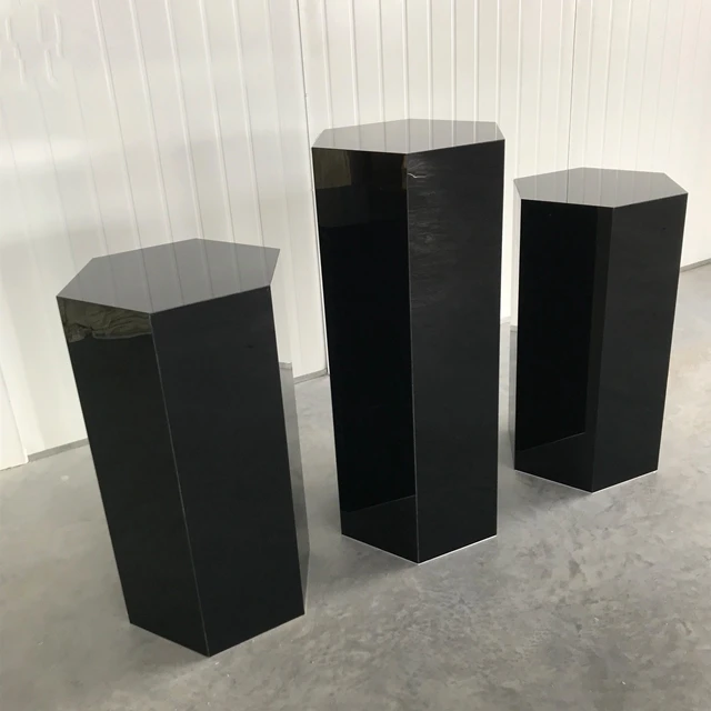 Hexagon Black mental Plinths & Pillar & Pedestal Display Stand  laser cut cake display iron metal plinth pedestal 799