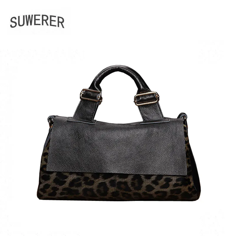 SUWERER 2020 nuove donne borsa in vera pelle moda borsa leopardata in pelle morbida borse da donna borsa tote di alta qualità