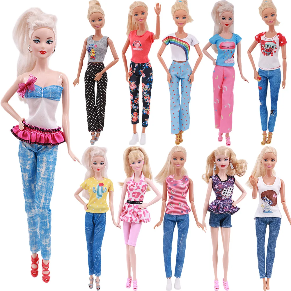 Barbies Clothes For Woman Fashion Denim Suit Casual Daily Accessories Handmade Cotton Summer Wear Clothes For Barbie Doll Toys