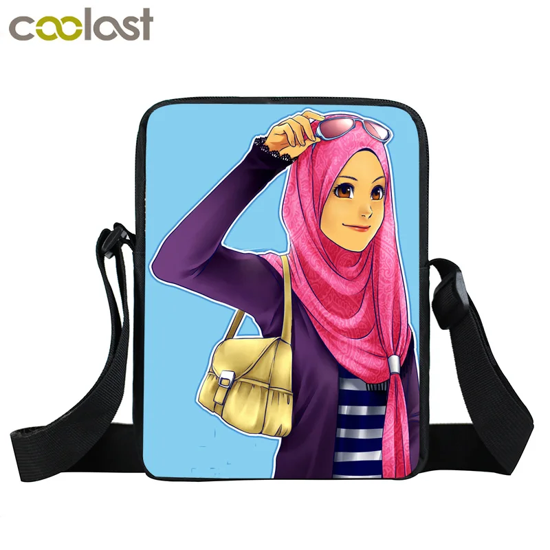 Hijab Face Muslim Islamic Gril Eyes Print Small Shoulder Bag Women Handbag Casual Totes Teenager Girls Crossbody Bags Bookbag