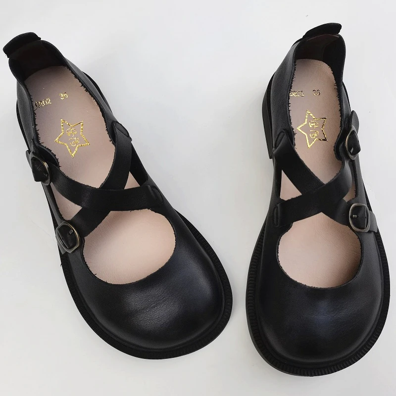 Careaymade-Genuine Leather Big Shoes Retro Literature Art Wide Edition Women's Shoes Original Single Shoes Breathable Flat Soft