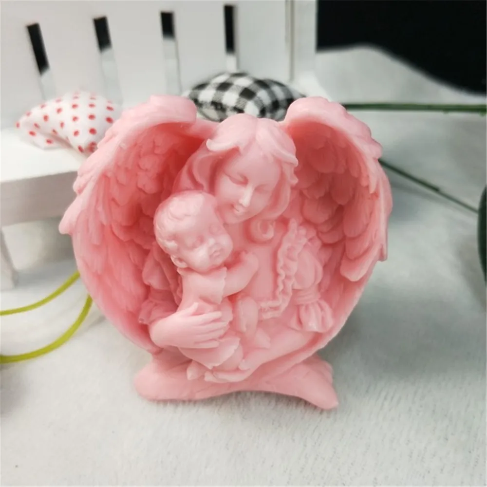 3D Little Angle Baby with Mother Shape Silicone Mold Cake Candle, Soap Plaster Mould DIY Aroma, Household Decoration Craft Tools