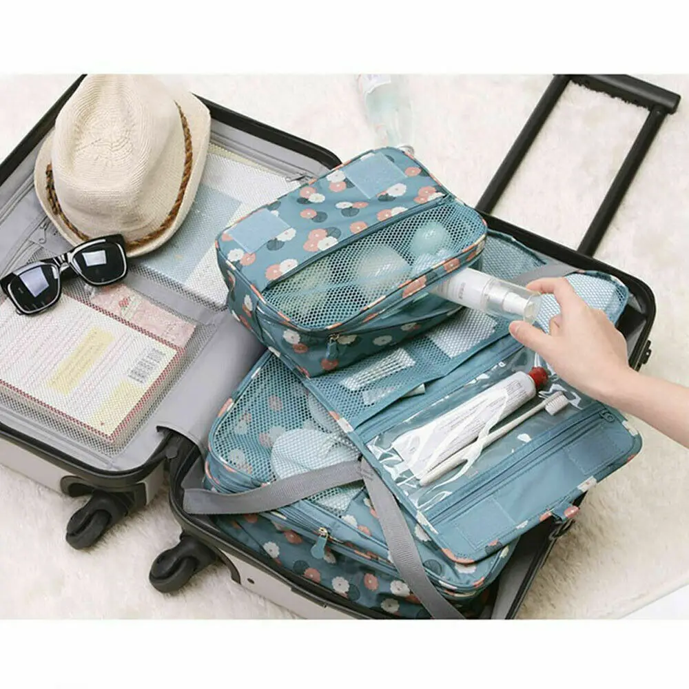 Women Travel Cosmetic Bag Makeup Bag Hanging Folding Toiletries Organizer Waterproof Storage Neceser Bathroom Toiletry Wash Bags