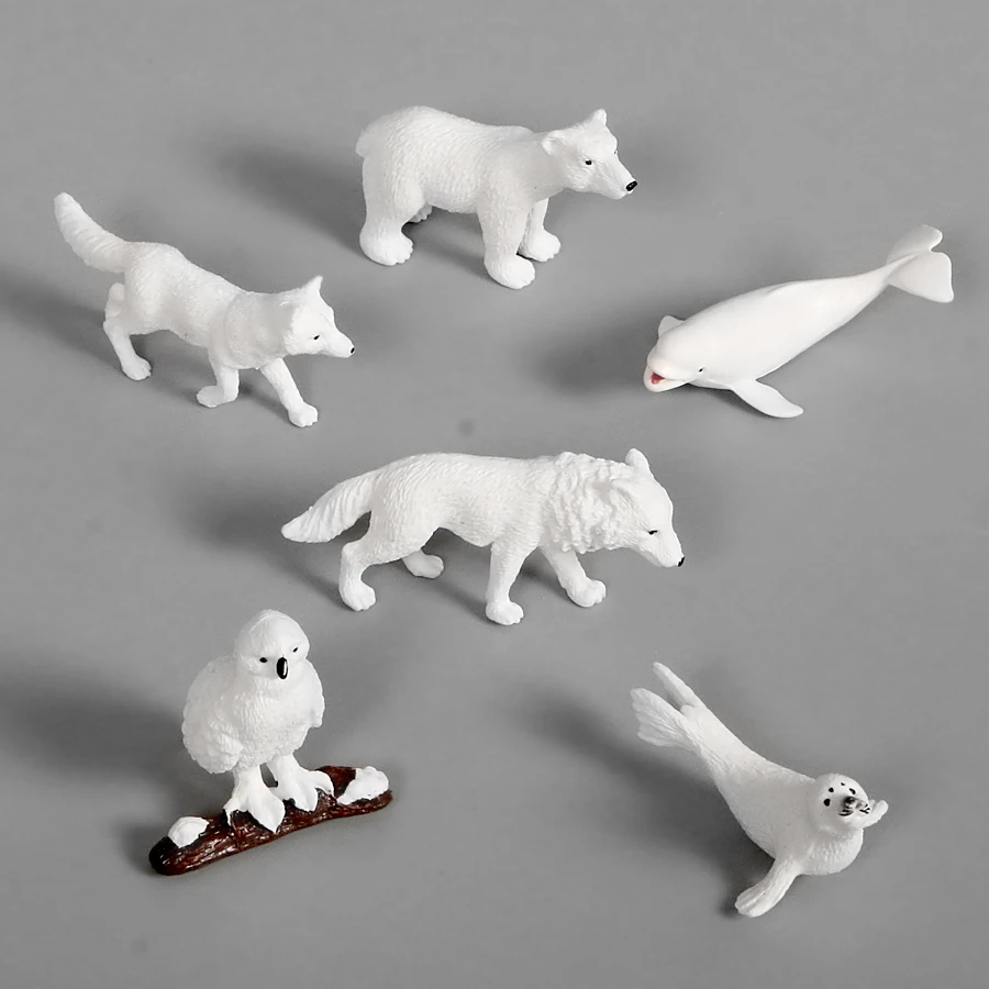 Simulation Mini Arctic Animals 6PCS,Penguins Polar Bear Snowy Owl Dolphin Wolf Action Figures Model Figurine Miniature Mini Toys