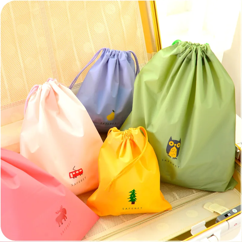 5pc Cartoon Drawstring Pouch Travel Storage Bag Portable Clothes Storage Clothing Bag Finishing Luggage Bags Waterproof Shoe Bag