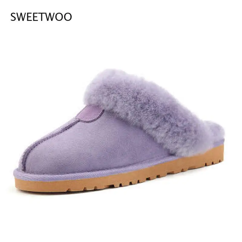 Natural Fur Slippers Fashion Female House Winter Slippers Women Warm Indoor Slippers Quality Soft Wool Lady Home Shoes