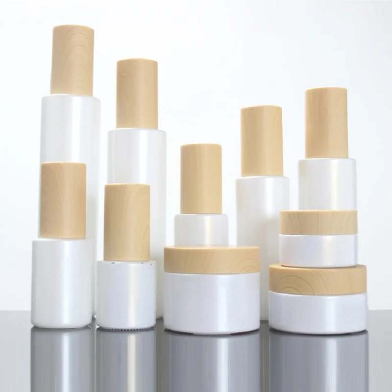 30G frosted/green/blue glass jar wooden shape lid day night cream/moisturizer/essence/gel  hyaluronic acid cosmetic packing