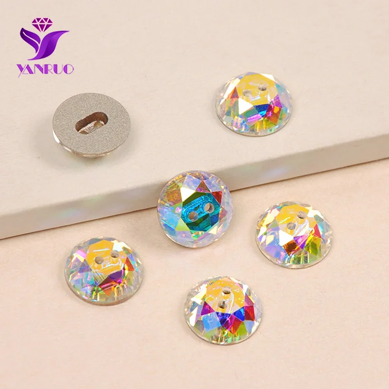 YANRUO 3014 Round Shiny Buttons Crystal AB Rhinestones Sewing On Needlework Jeans Buttons For Sewing Clothing