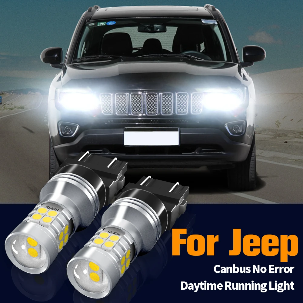 2pcs LED Daytime Running Light DRL Bulb Lamp Canbus No Error 3157 P27/7W T25 For Jeep Compass 2011-2016 Grand Cherokee 2011-2013