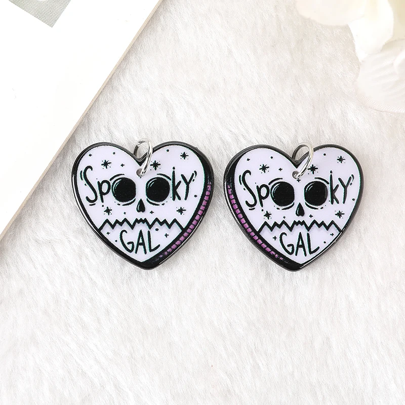 12Pcs Hollaween Acrylic Charms Spooky Bloody Spider Heart Pendant For Earring Necklace Diy Making