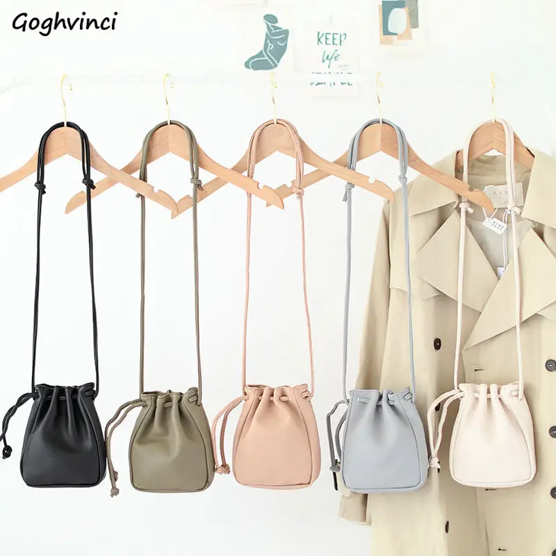 Crossbody Bags Women Solid Color Simple Fashion Bucket Shoulder Bag String Sweet Lovely Korean Stylish Designer Daily All-match