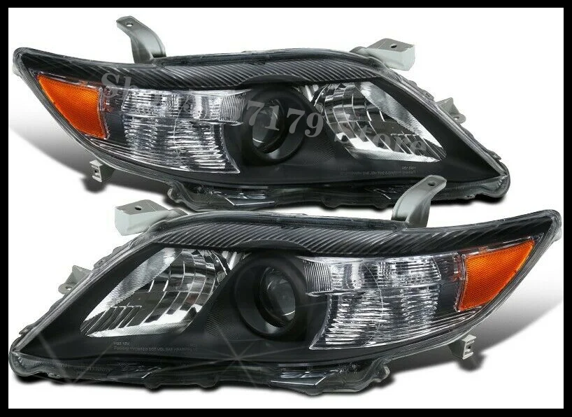 

Sulinso Fit For 2010-2011 Toyota Camry Headlight Assembly Chrome Housing Amber Reflector Projector Headlights one pair