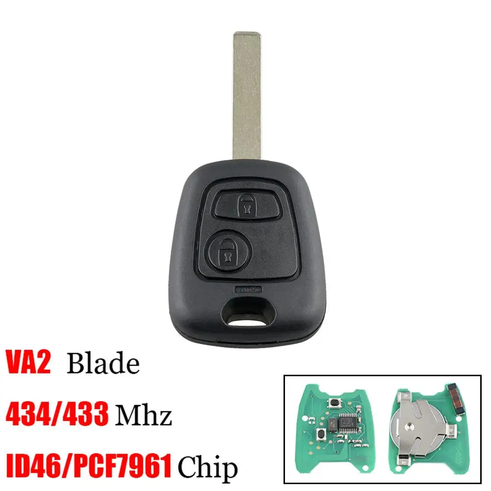 

433MHz ID46 Chip 2 Button Blank Key for Peugeot 307 Ready to Programming Car Key Fob No Groove