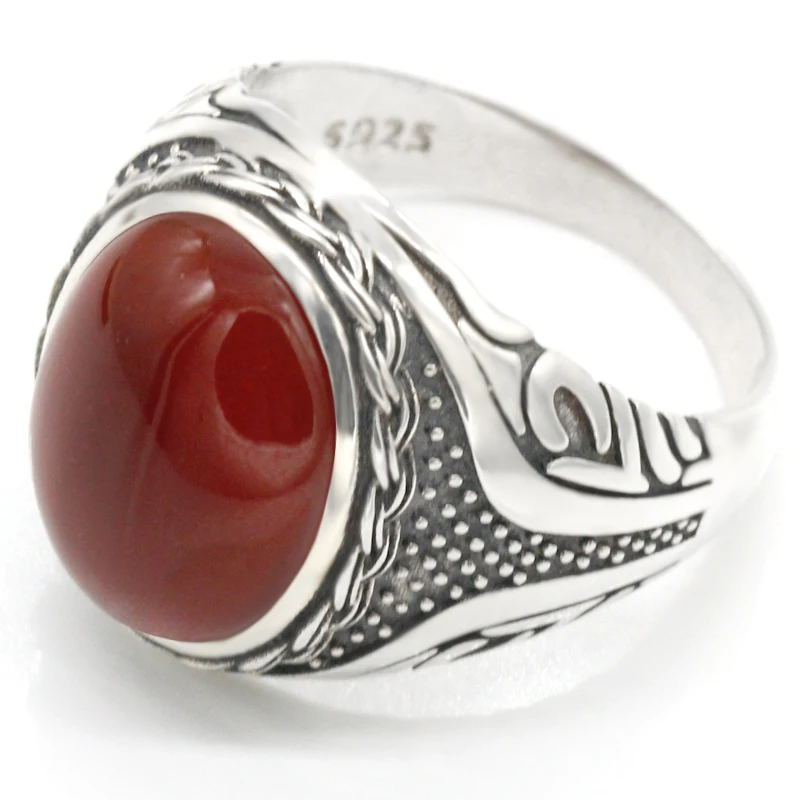 925 sterling silver men's ring wine red Onyx stone and transparent CZ men's punk ring high jewelry