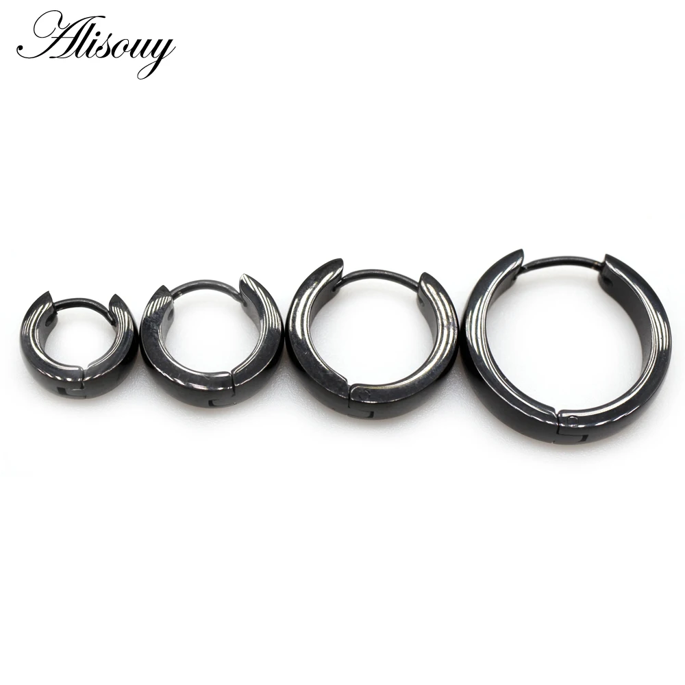 Alisouy 2pcs Small Hoop Earrings Women Men Circle Round Clip Earrings High Polish Stainless Steel Ear Piercing Bijoux Jewelry