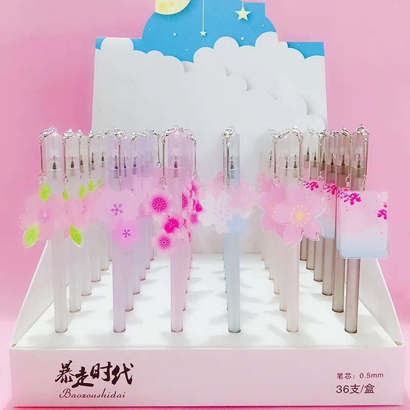 24pcs cherry blossom pink girl heart full needle penna neutra jelly cute black water pen net red creative stationery