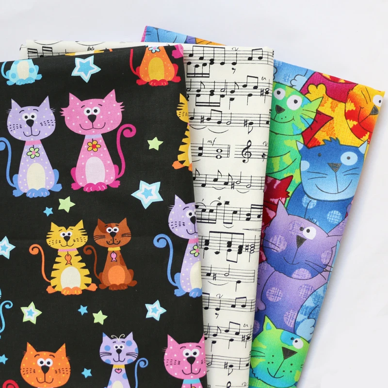 By Meter Cartoon Cats Patchwork Music Note Cotton Cloth Craft Diy Zakka Cotton Material Fabric Poplin