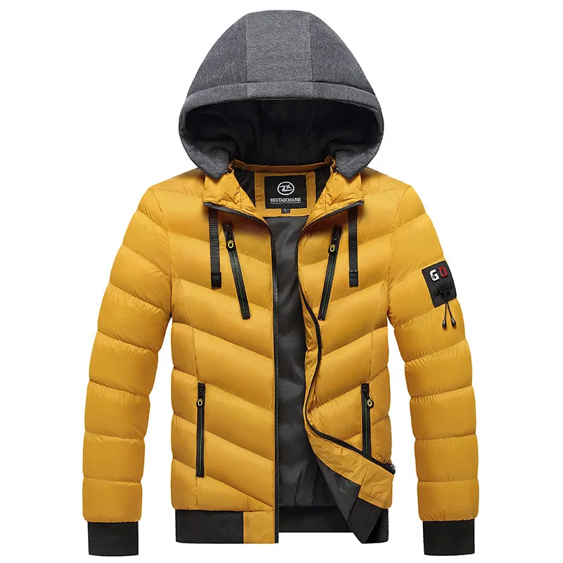 2021 Cotton-padded Jacket Men\'s Winter Hooded Jacket Solid Color Casual Plus Velvet Silk-like Cotton Jacket