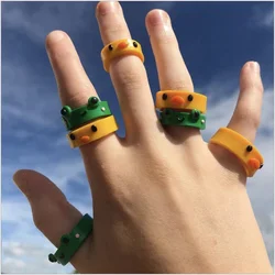 Acrylic Frog Ring Chick Resin Rings For Women Girls Simple Animal Aesthetic Jewelry Friendship Rings Greative Party Travel Gifts