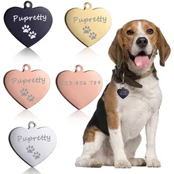 Personalized Pet ID Heart Tags Double Sides Engraved Dog Cat Lovely Name Necklace Chain Charm Supplies Custom Pet Accessories