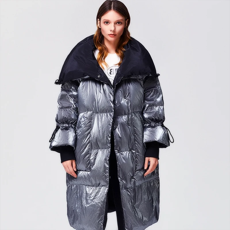 7XL fashion hit color glossy white duck down coats female fashion oversized warm hooded down parkas F523 dropshiping