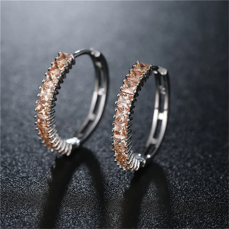 Luxury AAA Cubic Zirconia Hoop Earrings Big Circle Huggie Earrings For Women Blue Red Gem Hoops Pendientes Jewelry Ear Rings