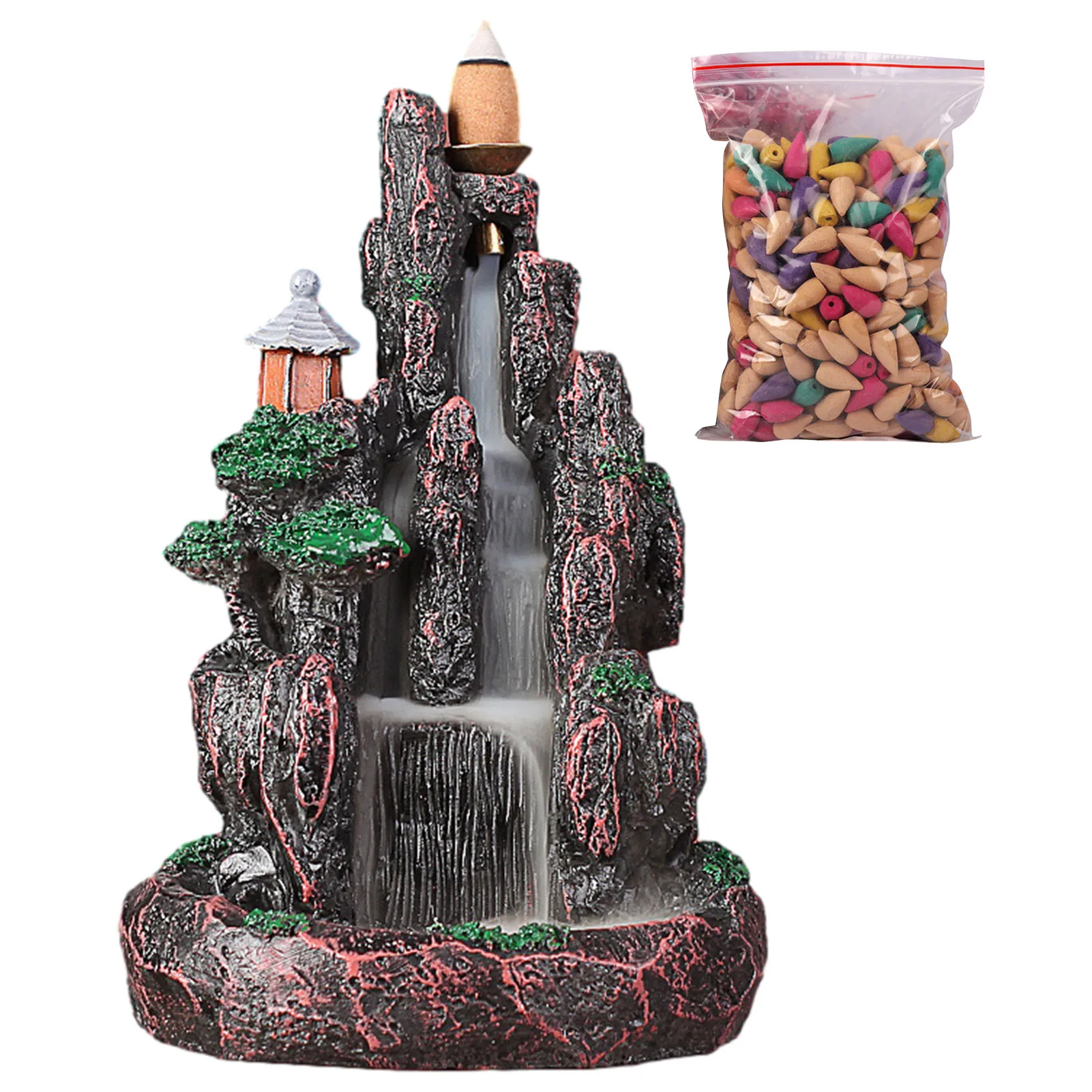 Backflow Incense Burner With 50Pcs Incense Cones High Mountain Waterfall Home Officer Decor Incense Holder Ornament Dropshipping