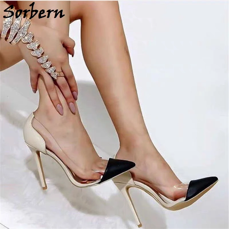 

Sorbern See Through Women Pump Shoes Pointy Toe Slip On Night Club Party Heels Stilettos Pointed Toe Clear Pvc Shoes