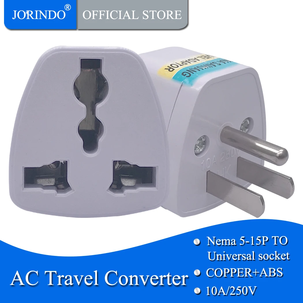 JORINDO-Adaptador de viaje de CA, enchufe eléctrico, EE. UU., 5-15p, Canadá, Japón, Tailandia, macho a EE. UU., UE, AU, Reino Unido, 3 pines