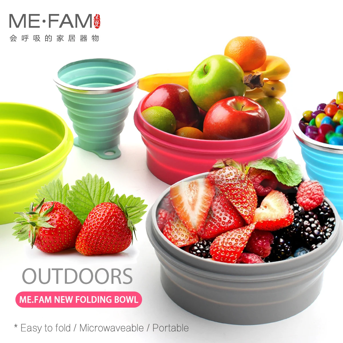 Outdoor Travel Portable Silicone Collapsible Bowl Folding Cup Set With Lids 27oz Food Storage Lunch Box Children Anti Fall Bowls