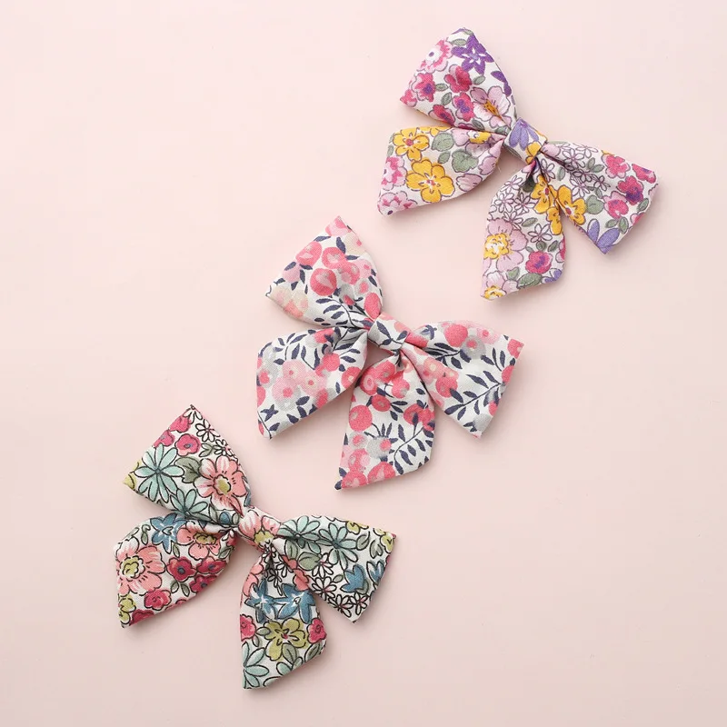 Baby Girls Hair Clips Floral Printing Bows Hair Pin For Children Liberty Cotton Barrette Kids Summer Hair Accessories 2Pcs/Set