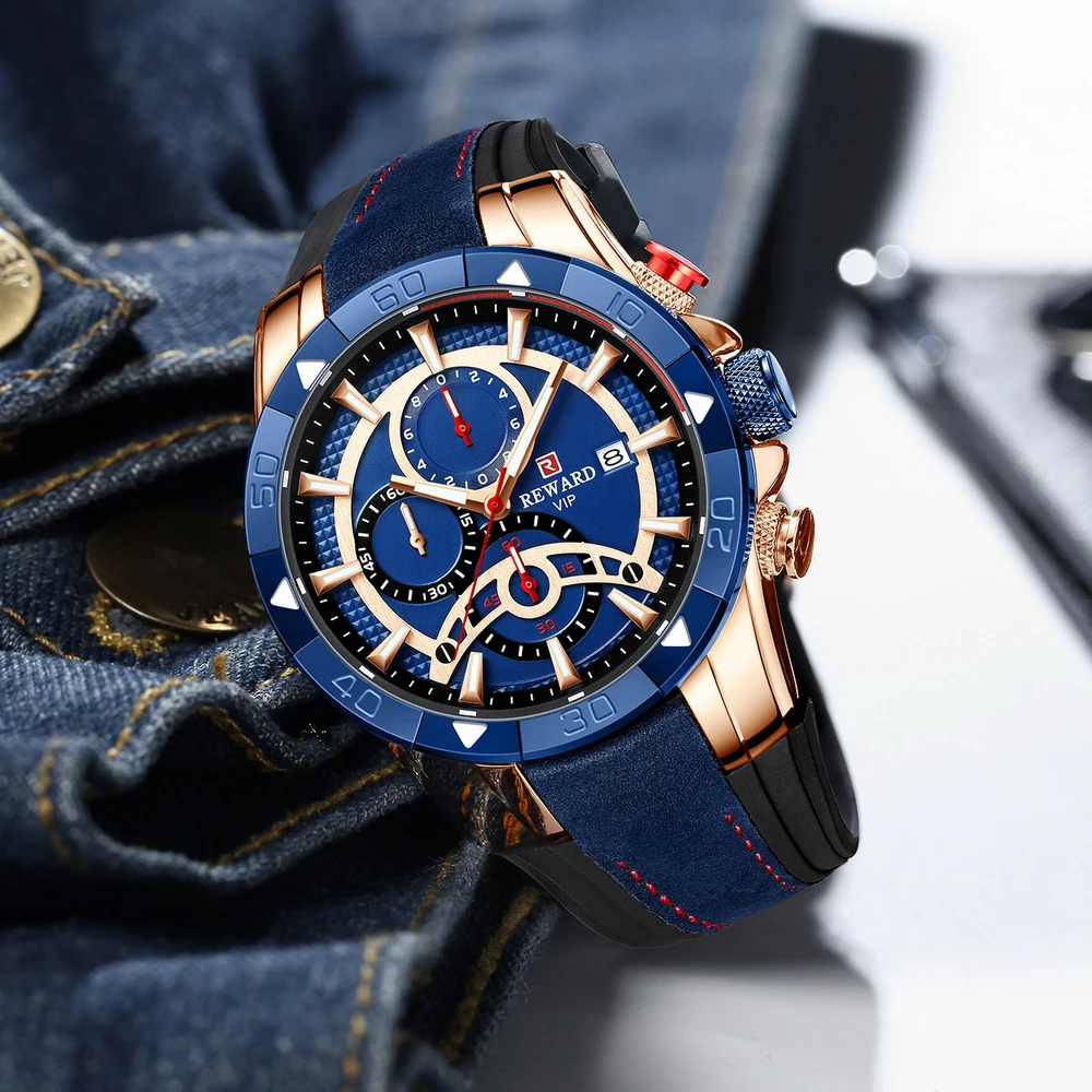 REWARD Fashion Blue Men Watches Chronograph Top Brand Luxury Waterproof Quartz Watch Men 2023 New Big Dial Sport Wrist Watch