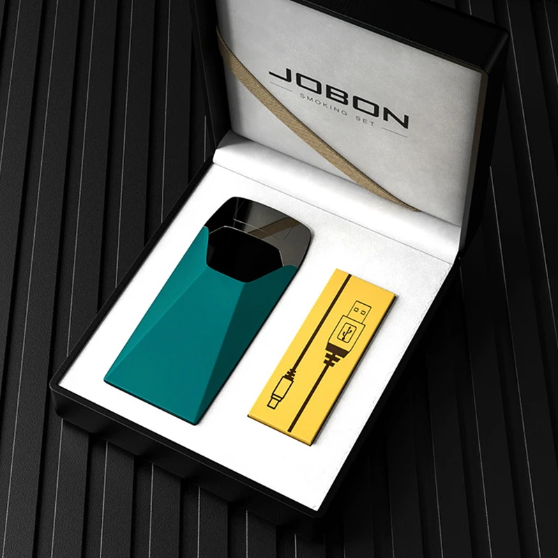 JOBON-Metal Double Arc Windproof Lighters, Battery Display, Luminous, USB Rechargeable, Plasma, Luxury