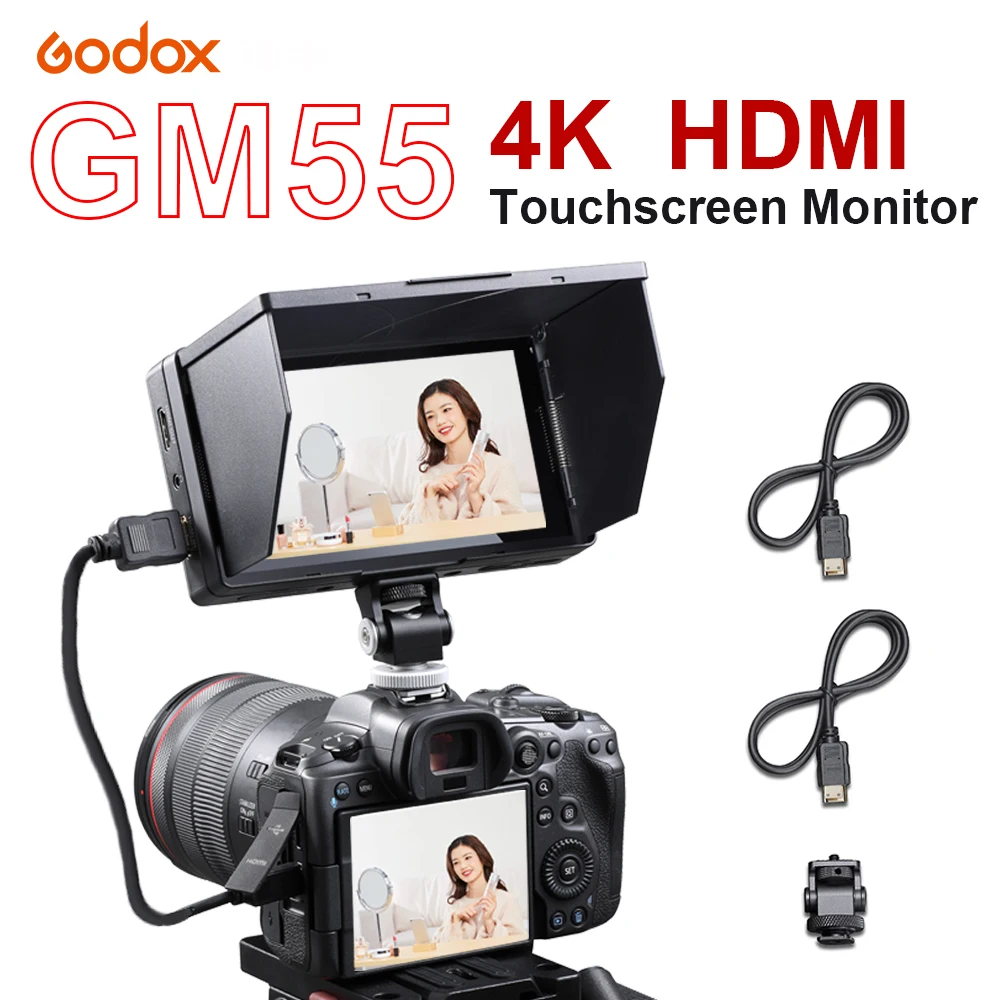 

Godox GM55 4K Monitor 5.5 Inch on Camera DSLR 3D LUT Touch Screen IPS FHD 1920x1080 Video 4K-HDMI Field Monitor Dslr