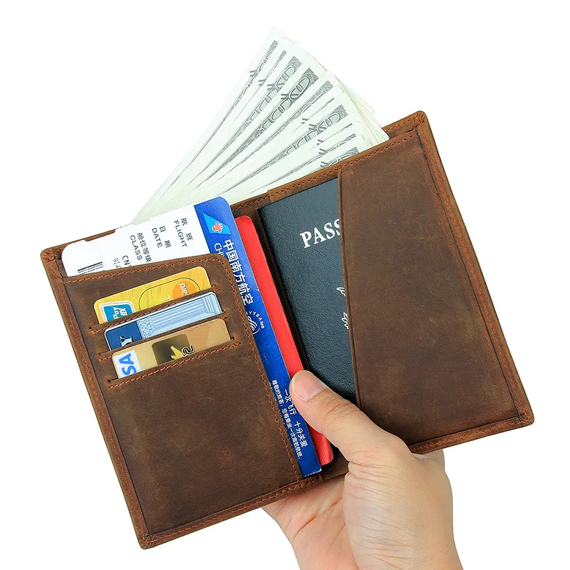 Luufan Vintage Genuine Leather Passport Card Holder RFID Credit Card Wallet Flight Ticket Holder Purse Men Male Checkbook Holder