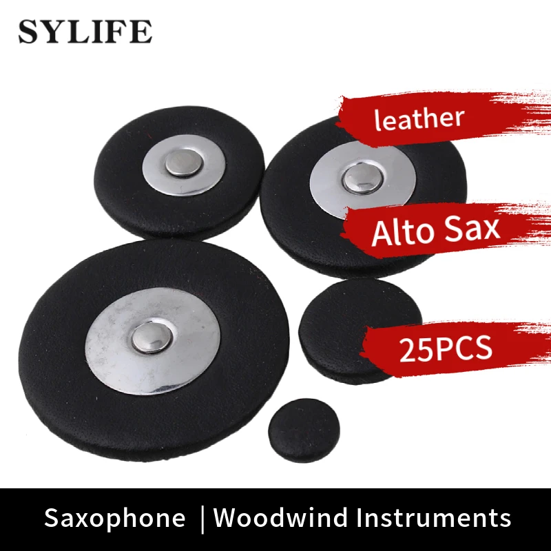 Alto Saxophone Woodwind 25pcs Leather Pads black