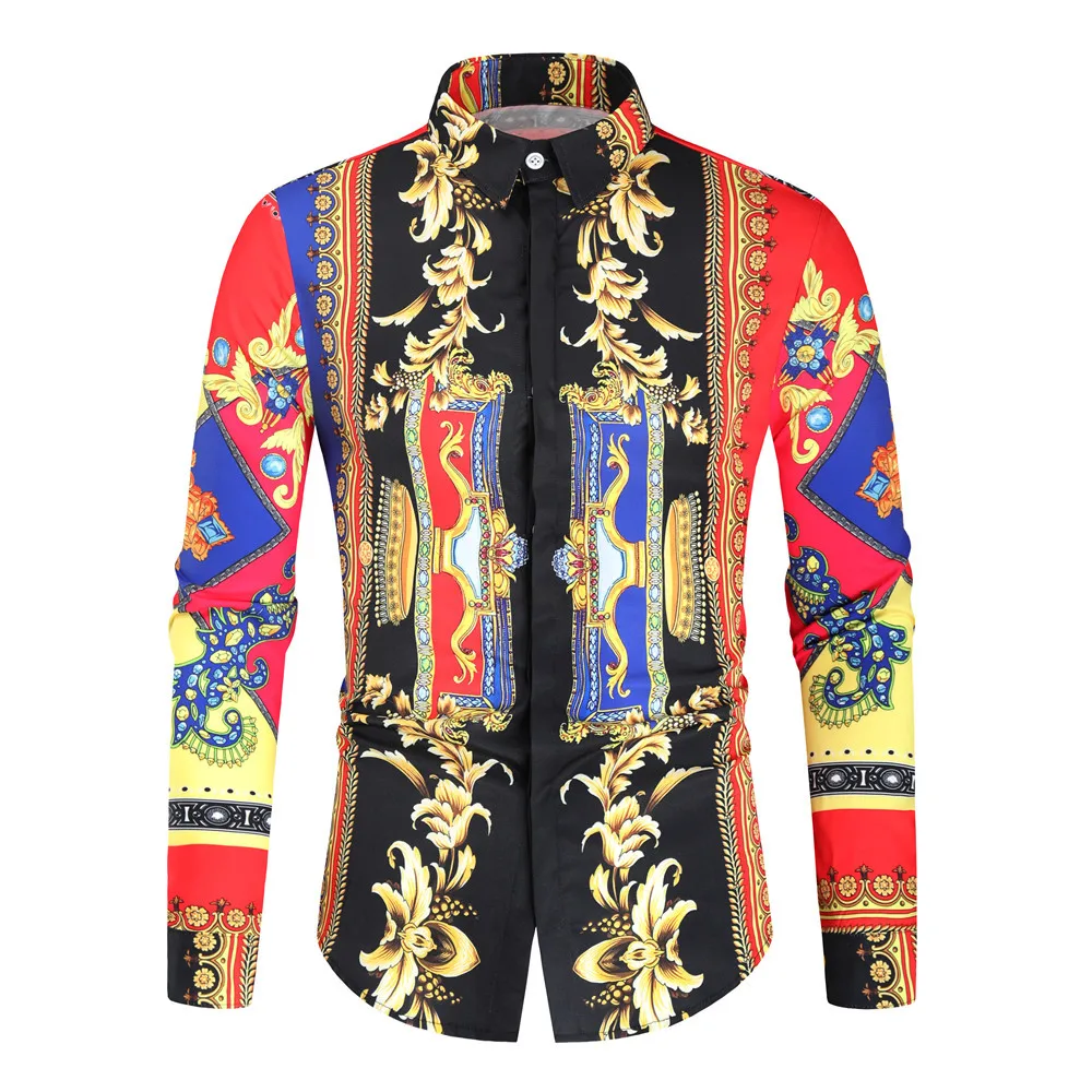 

Casual Blouse Homme Baroque Banquet Shirt Paisley 3D Digital Print Men Shirt Luxury Korean Mens Long Sleeve Shirts Men Slim Fit