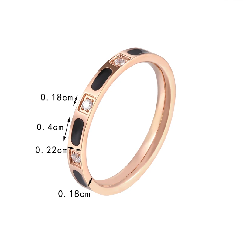 Elegant Zircon Black Enamel And Colorful Shell Ring Titanium Steel Rose Gold Color Jewelry Woman Wedding Ring Love Gift