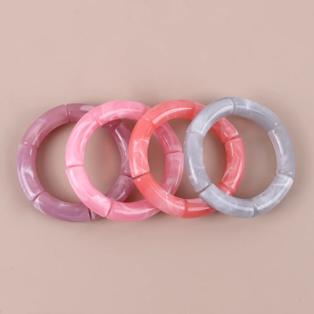 Trendy Resin Geometric Beaded Bracelets on Hand Acrylic Bamboo Tube Bangles Bracelets For Women Fashion Jewelry Valentines Gift