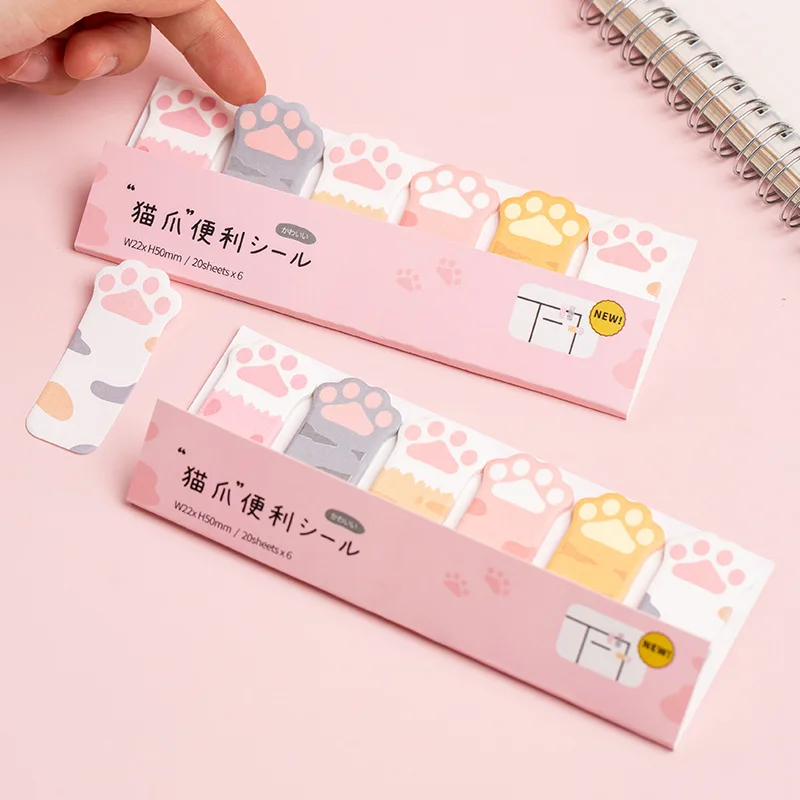 Kawaii Pink Cat Paw Memo Pad Sheets To Do List Planner Sticker Sticky Notes Page Flag Cute Stationery Office Decor Accessories