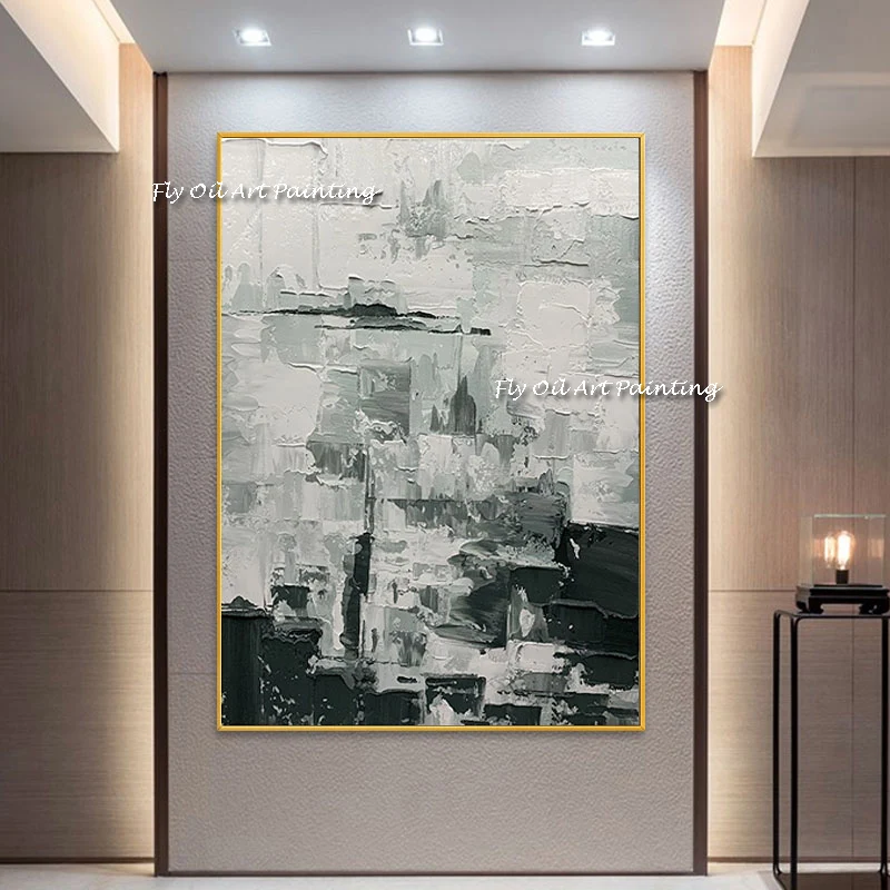 

Abstract Grey Scenery 100% Handpainted Oil Painting White Modern Wall Art Picture for Living Room Decor As A Gift