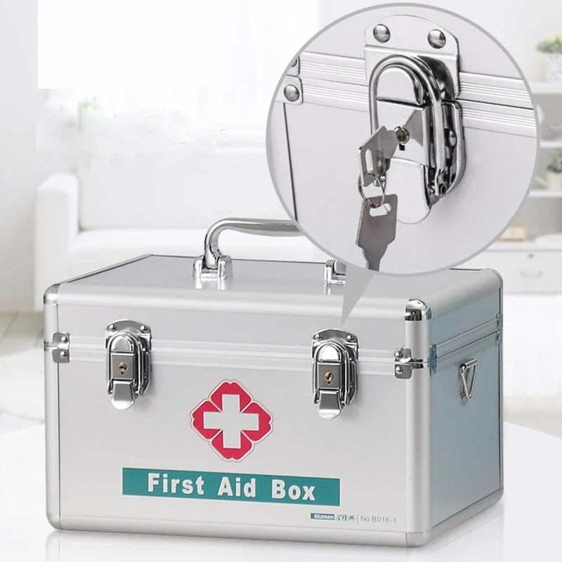 2-layer portable first aid kit storage box aluminum alloy multifunctional family emergency medicine box with handle medicine box