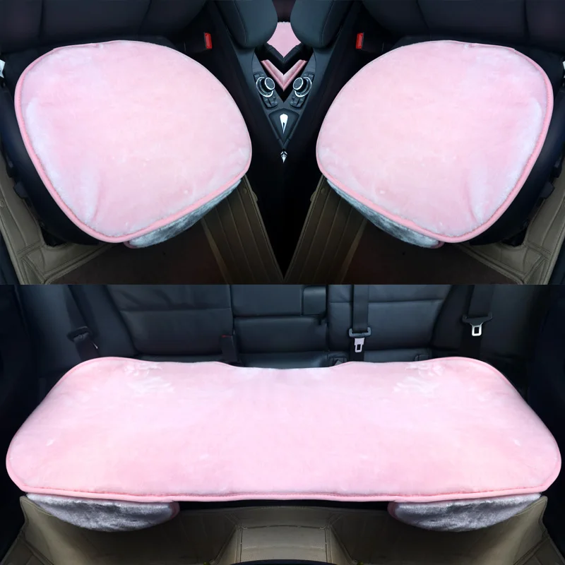 Winter Plush Pink Car Interior Decoration Accessories Set Headrest Pillow Steering Wheel Cover Gear Handbrake Cover Seat Cushion