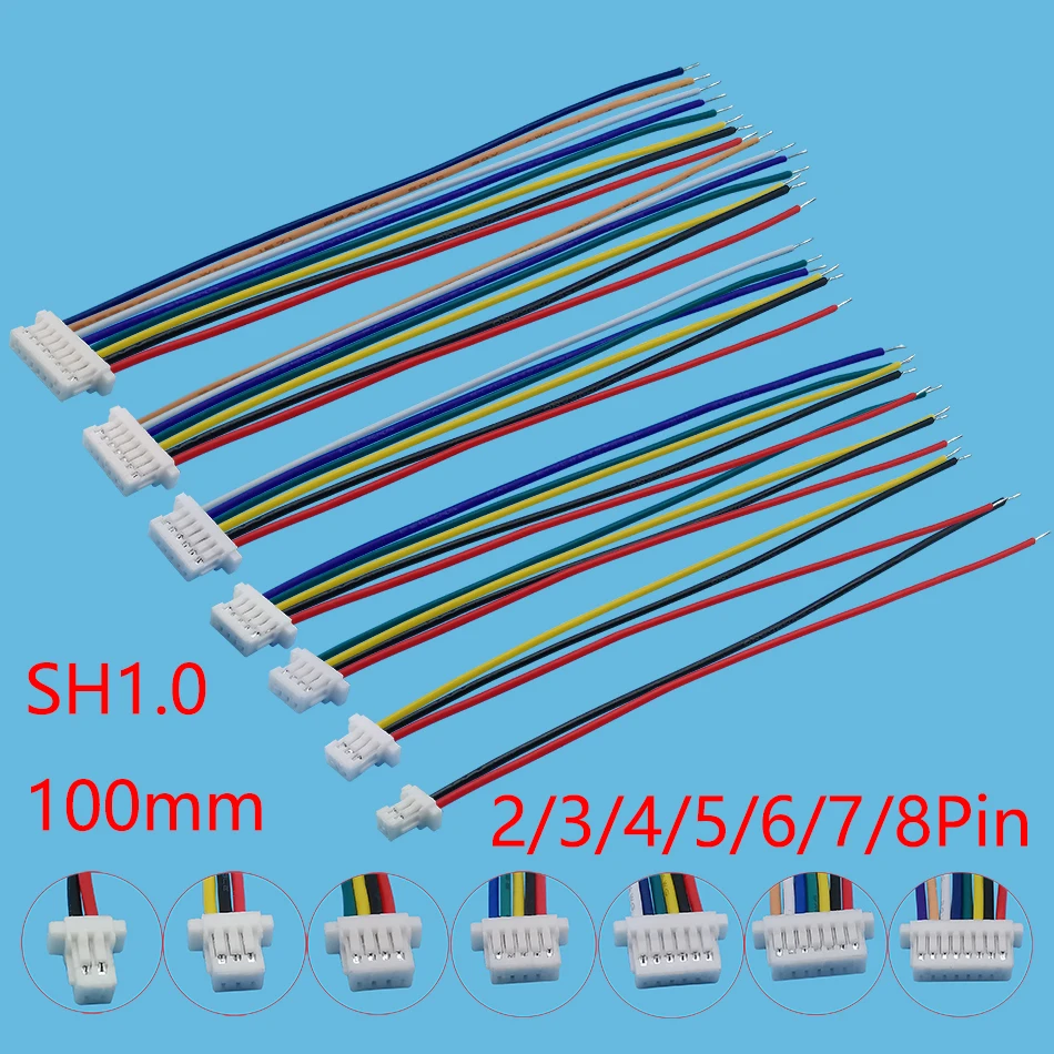 5/10 sztuk SH 1.0 JST SH1.0 2/3/4/5/6/7/8 Pin wtyk żeński przewód zaciskowy złącze kabla pojedyncza głowica linia elektroniczna 28AWG 10cm